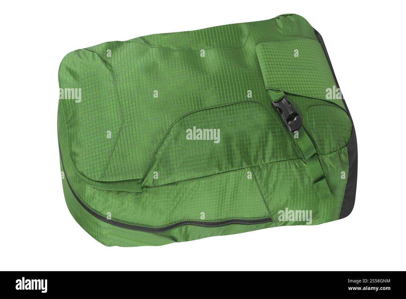 sac à dos touristique vert isolé sur blanc Banque D'Images