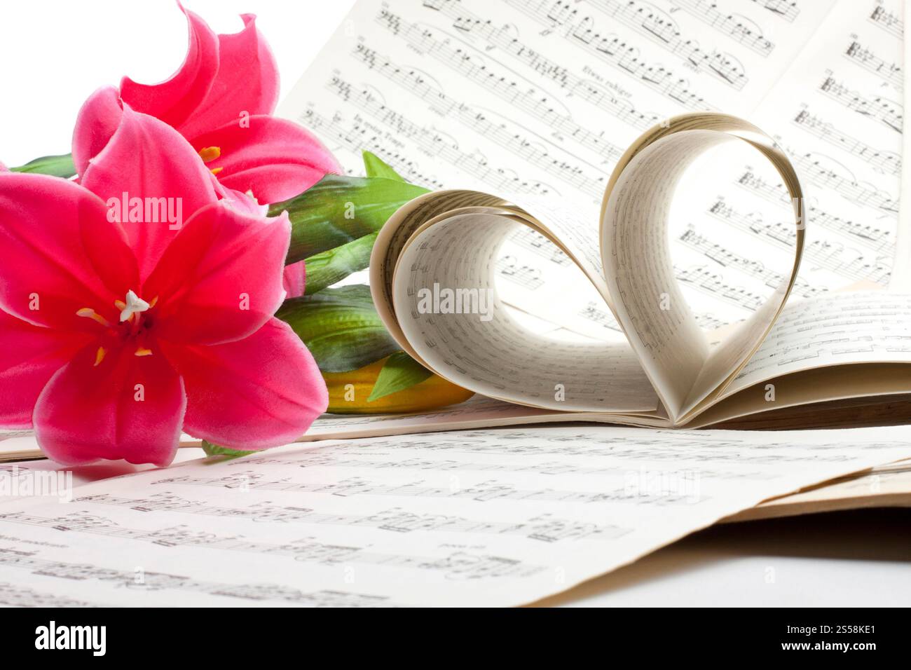 vieille feuille de note de musique avec fond de fleurs ou texture. vieille feuille de note de musique avec des fleurs Banque D'Images