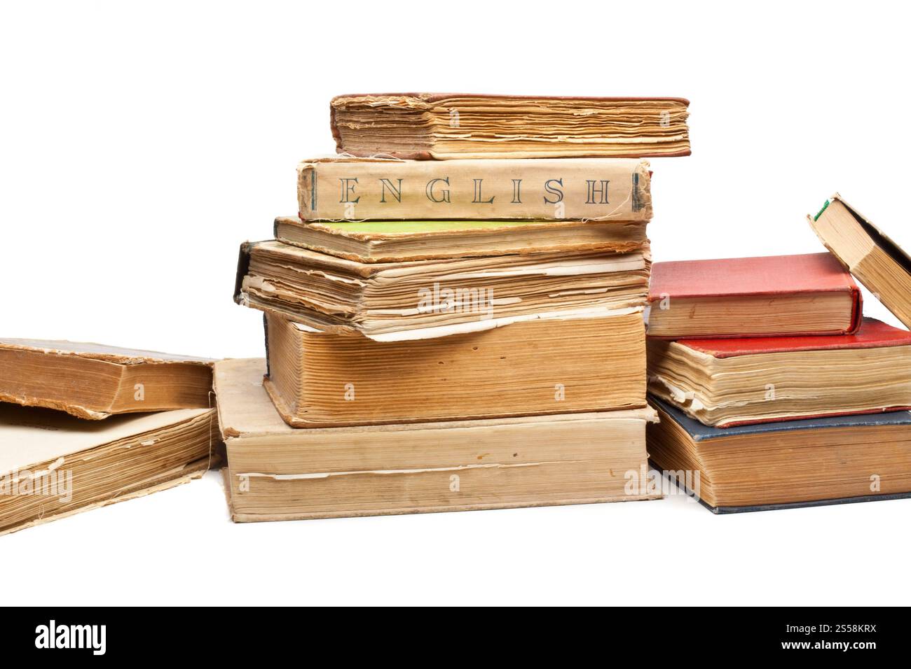 Vieux livres antiques isolés sur fond blanc. Vieux livres antiques sur blanc Banque D'Images