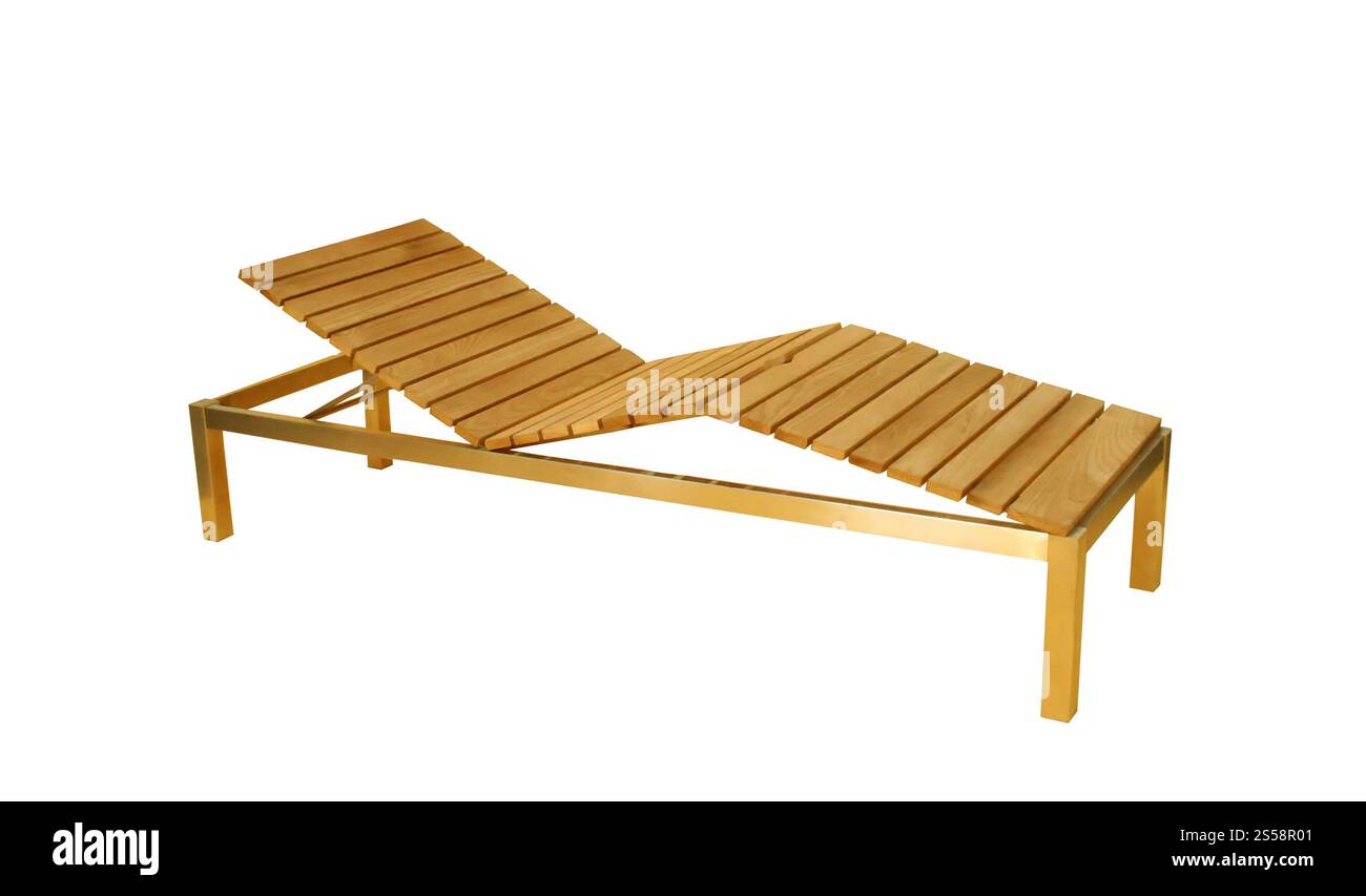 Chaise longue en bois isolé sur fond blanc. Chaise longue en bois isolée Banque D'Images