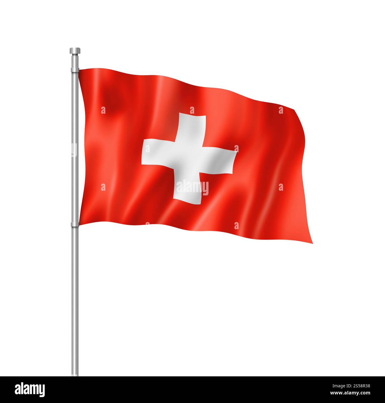 Drapeau de la Suisse, rendu tridimensionnel, isolé sur blanc. Drapeau suisse isolé sur blanc Banque D'Images