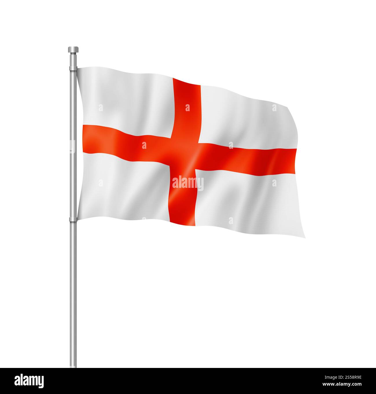 Drapeau de l'Angleterre, rendu tridimensionnel, isolé sur blanc. Drapeau anglais isolé sur blanc Banque D'Images