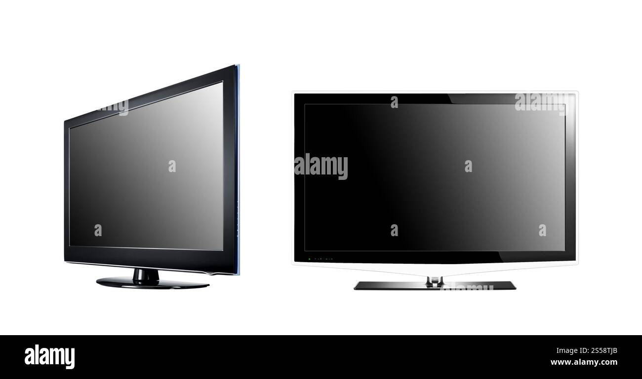 Deux TV LCD à écran plat haute définition isolées. Deux télévisions LCD à écran plat haute définition Banque D'Images Deux TV LCD à écran plat haute définition isolées. Deux télévisions LCD à écran plat haute définition Banque D'Images