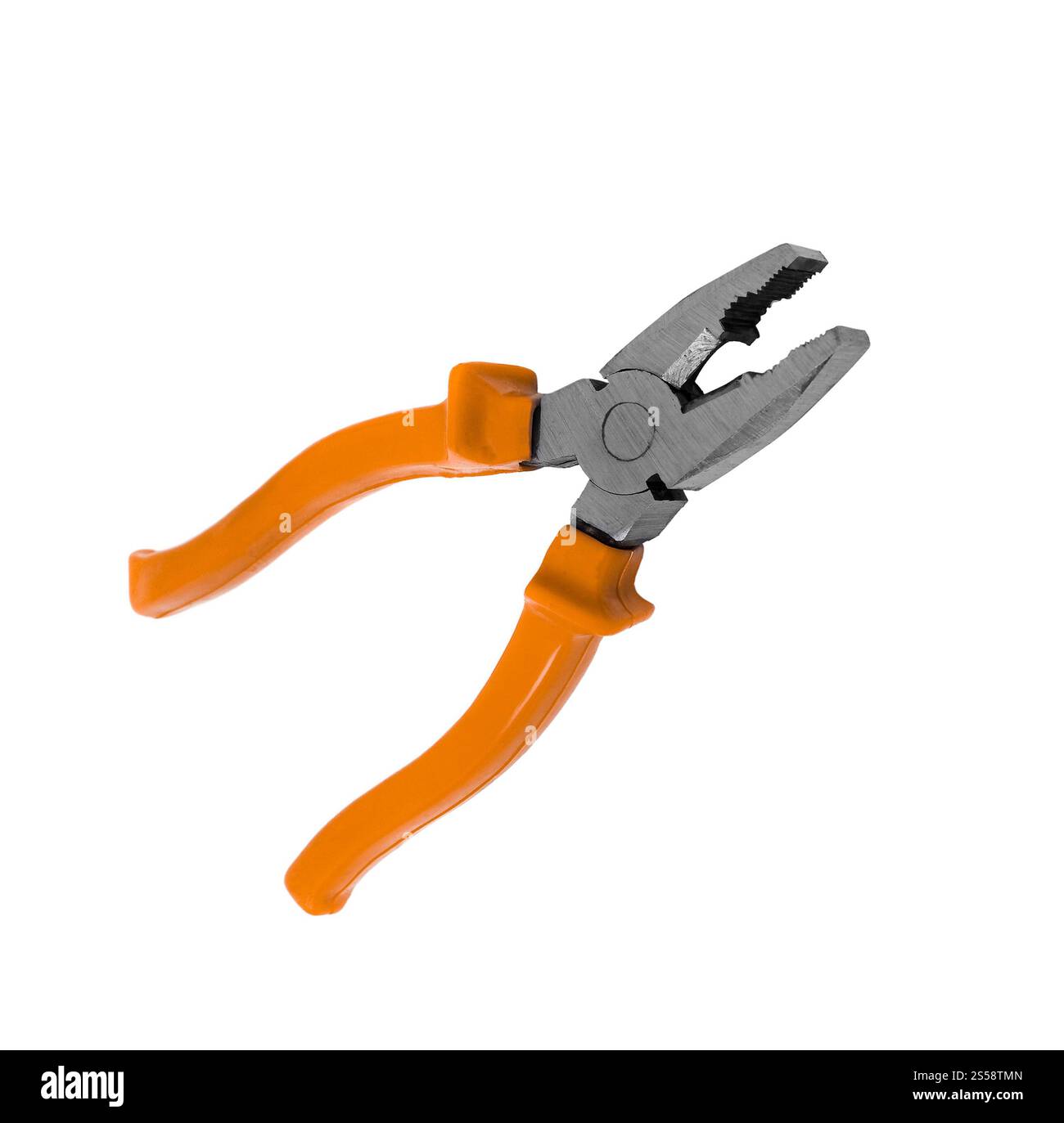 pinces avec poignées jaunes isolées sur fond blanc. pinces avec poignées jaunes Banque D'Images