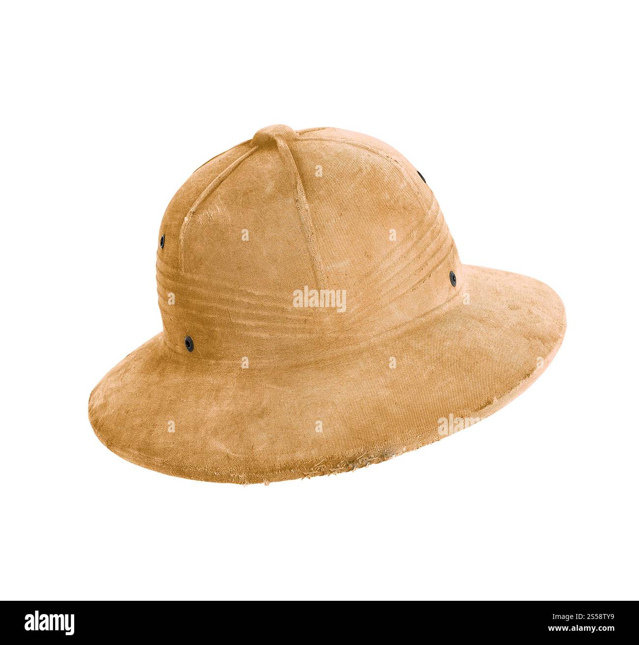 Chapeau Safari en tissu de couleur kaki avec boutons-pression. Chapeau Safari Banque D'Images
