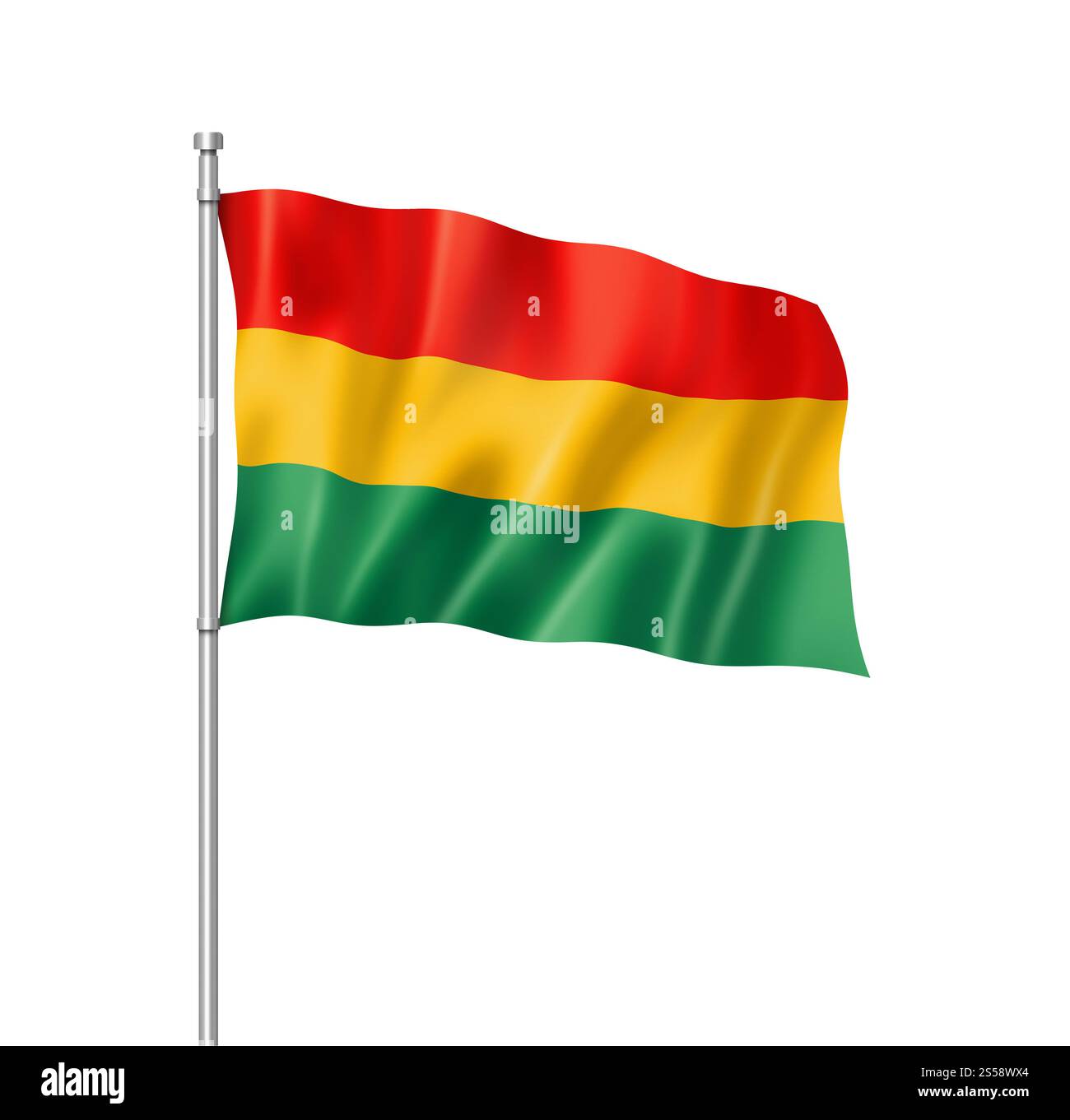 Drapeau de Bolivie, rendu tridimensionnel, isolé sur blanc. Drapeau bolivien isolé sur blanc Banque D'Images