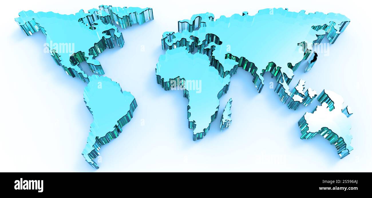 Acier inoxydable bleu d'affaires carte du monde 3D Banque D'Images