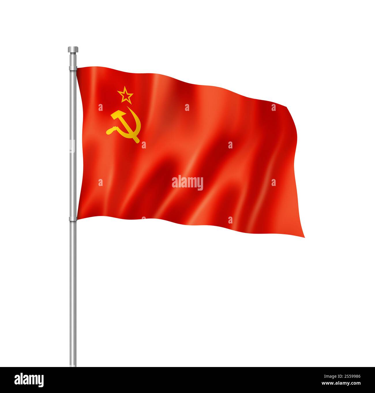 URSS, drapeau de l'Union soviétique, rendu tridimensionnel, isolé sur blanc. Drapeau de l'URSS isolé sur blanc Banque D'Images