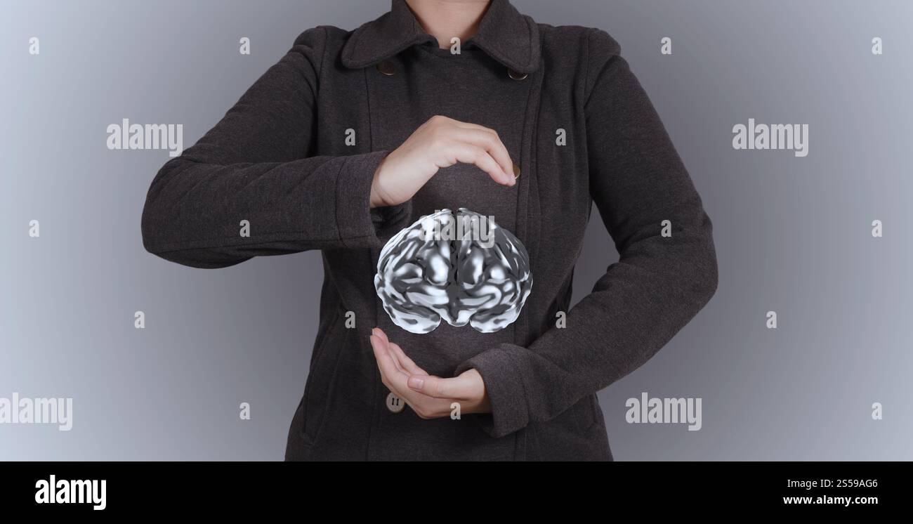 Businessman holding metal 3d comme droit et protection de l'homme concept Banque D'Images