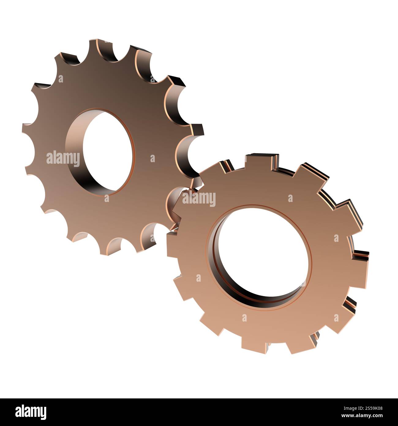 Cooper 3d'engrenage cog sur fond blanc Banque D'Images