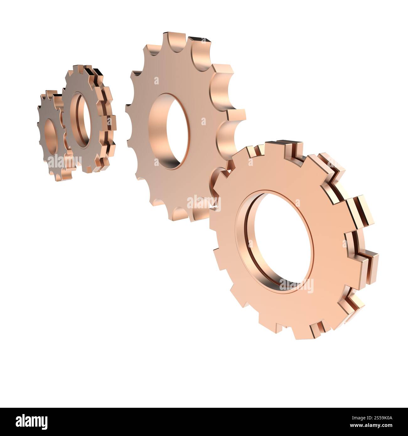 Cooper 3d'engrenage cog sur fond blanc Banque D'Images