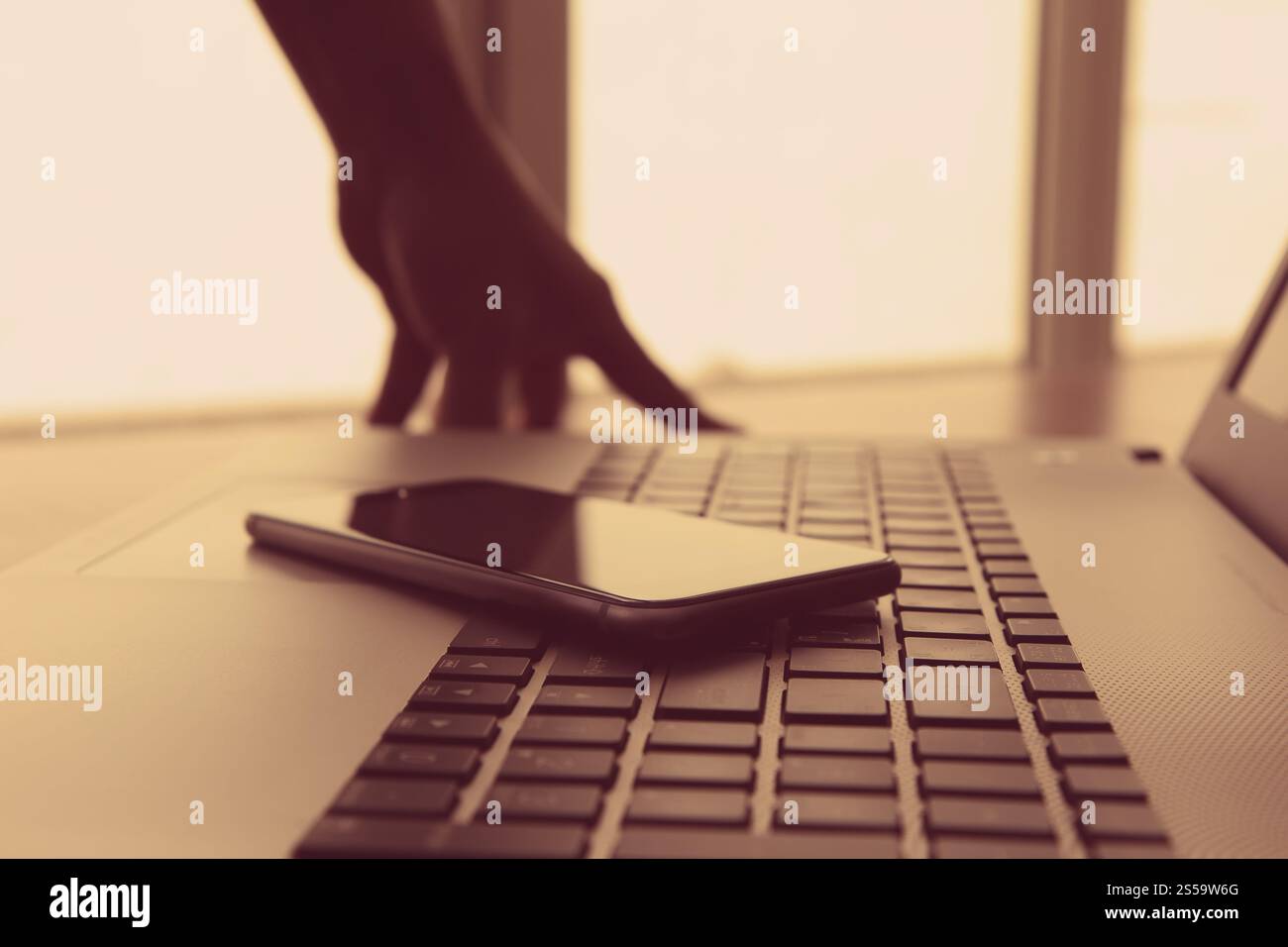 Businessman hand using mobile phone in office Banque D'Images