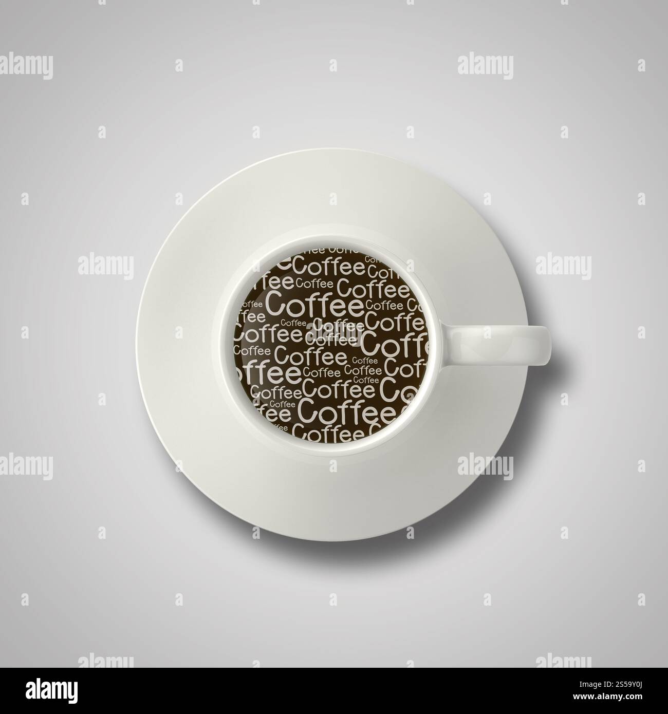 Tasse à café et 3d en texte côté comme concept Banque D'Images