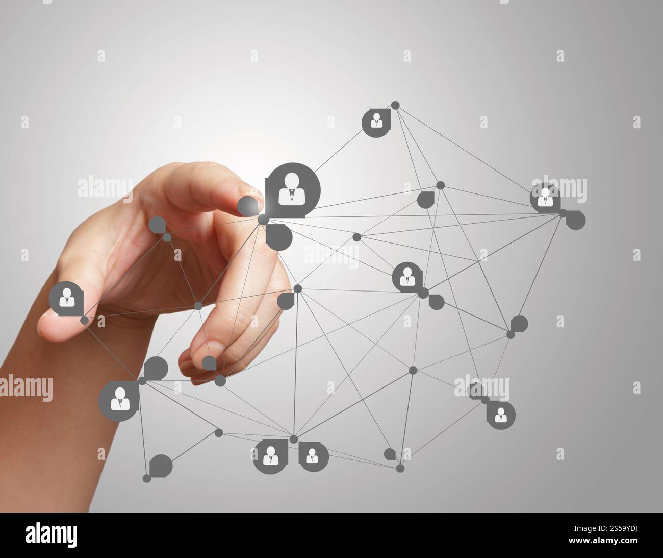 Appuyez sur l'icône de la main sur les médias sociaux comme concept Banque D'Images