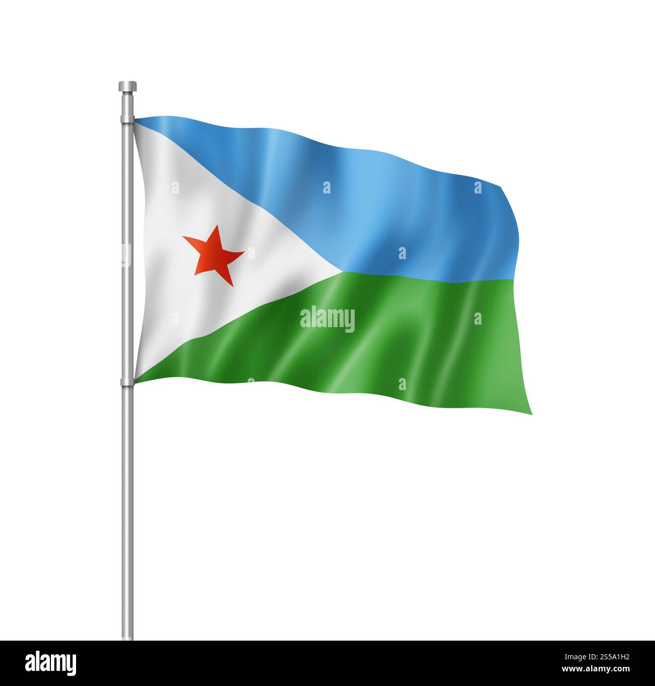 Drapeau de Djibouti, rendu tridimensionnel, isolé sur blanc. Drapeau de Djibouti isolé sur blanc Banque D'Images