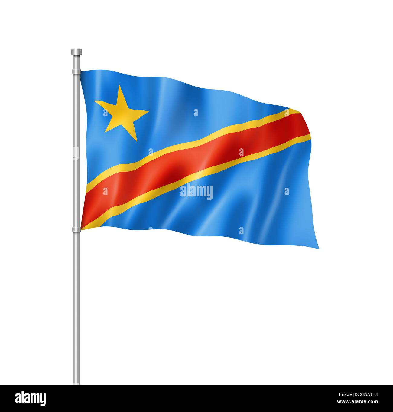 Drapeau de la République démocratique du Congo, rendu tridimensionnel, isolé sur blanc. Drapeau de la République démocratique du Congo isolé sur blanc Banque D'Images