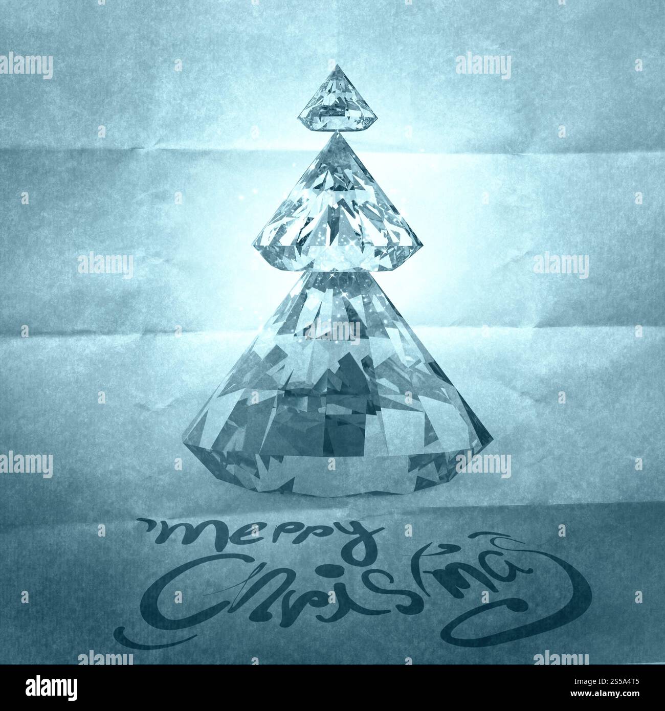 Carte de Noël avec des brillants arbre de Noël 3d sur papier froissé comme concept style vintage Banque D'Images