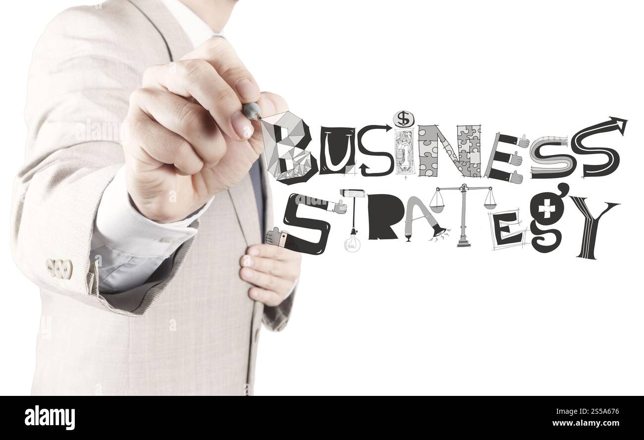 Businessman hand drawing concept comme stratégie d'entreprise Banque D'Images