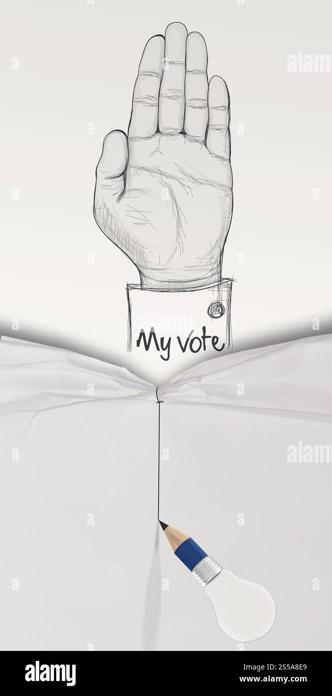 La main à la main posée avec mon vote le texte comme concept Banque D'Images