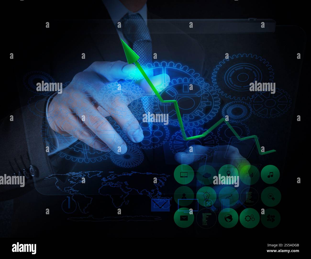 Businessman travaillant avec la lumière bleue au succès en tant que concept Banque D'Images