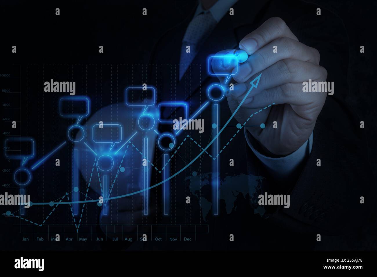 Par contre l'ingénieur travaillant avec une interface d'écran tactile comme concept Banque D'Images