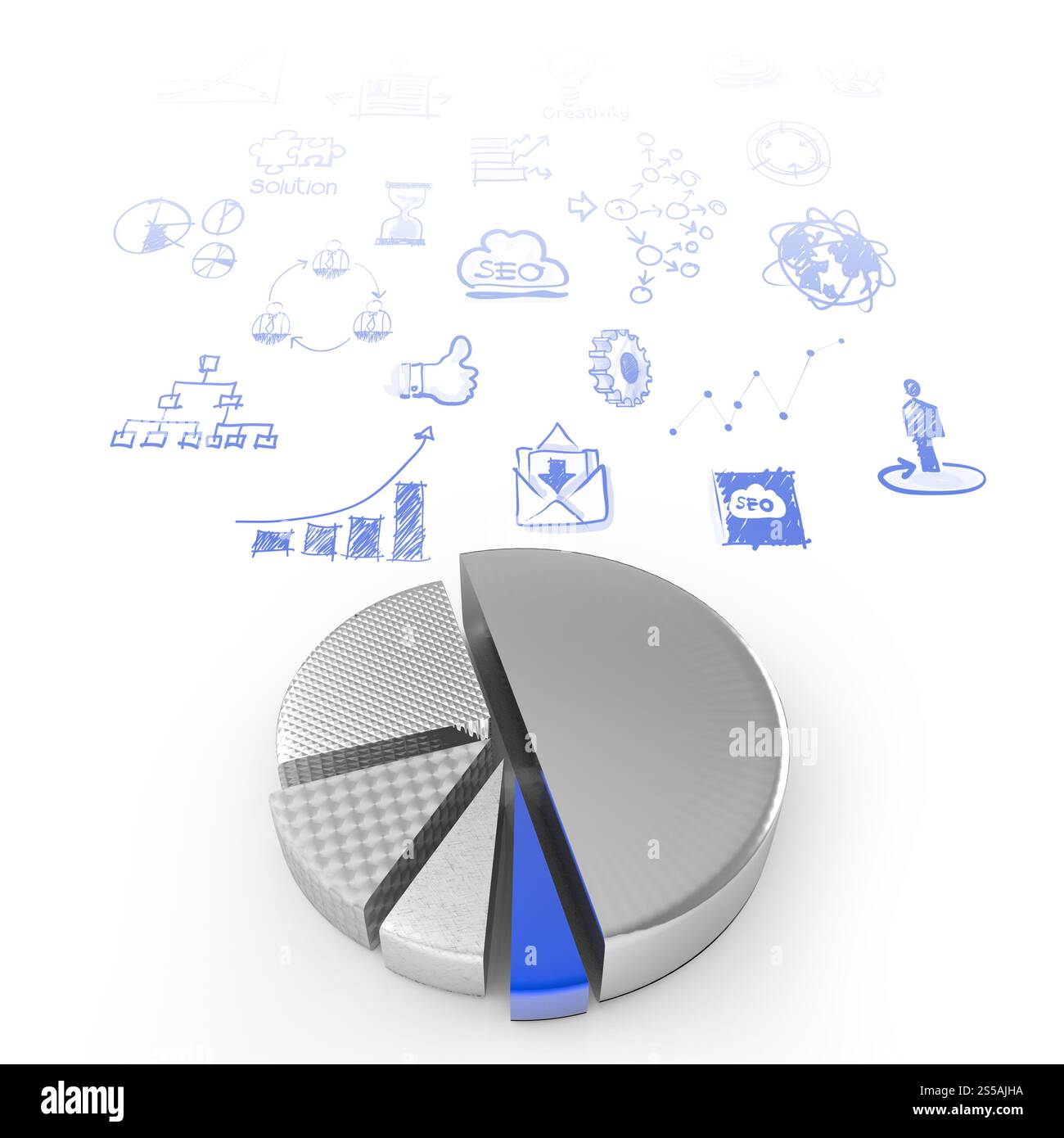 Graphique à secteurs 3D, faites de différents métaux comme concept Banque D'Images