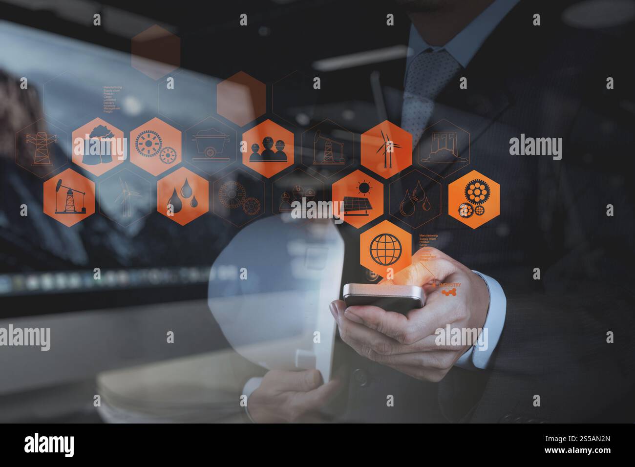 Double exposition de businessman part travailler avec succès à pignon crémaillère comme concept Banque D'Images