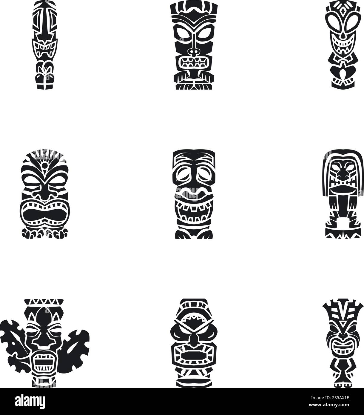 Jeu d'icônes d'idole Tiki. Ensemble simple de 9 icônes vectorielles tiki idol pour la conception Web isolé sur fond blanc. Jeu d'icônes d'idole Tiki, style simple Illustration de Vecteur