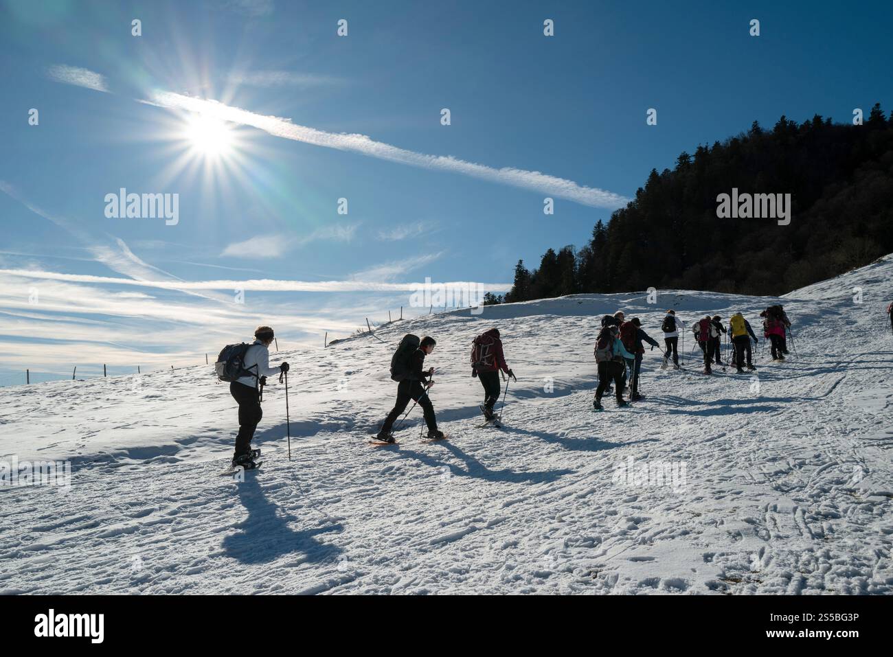Randonneurs au col d'Aspin (Hautes Pyrénées, sud-ouest de la France) en hiver Banque D'Images