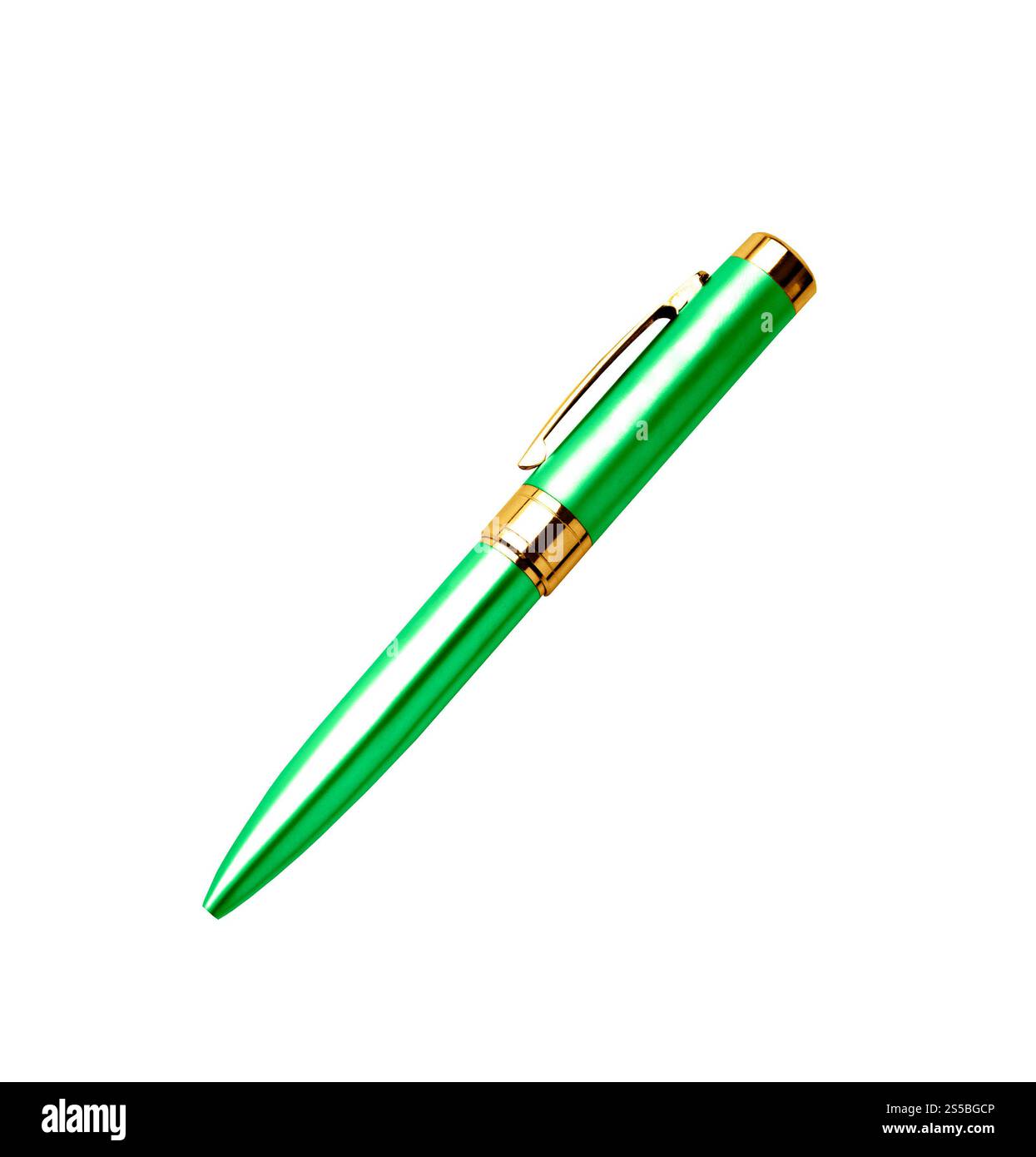 Stylo en métal vert isolé sur fond blanc Banque D'Images