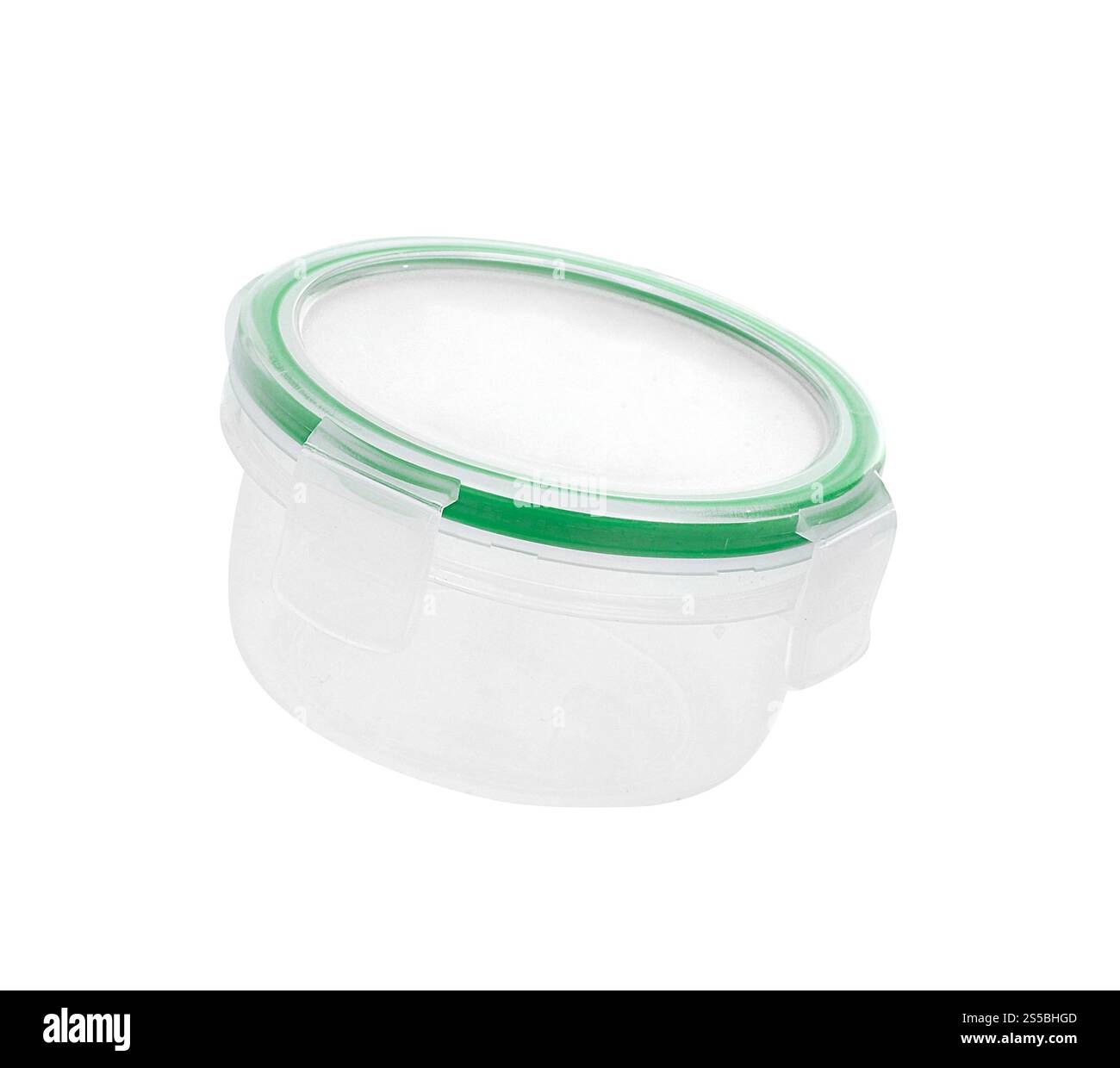 Récipient rond en plastique isolé sur fond blanc Banque D'Images