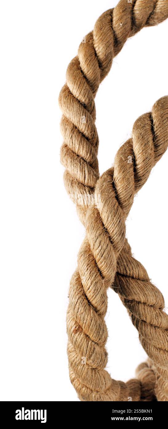 corde de navire et noeud isolé sur fond blanc. corde et nœud de bateau isolés Banque D'Images