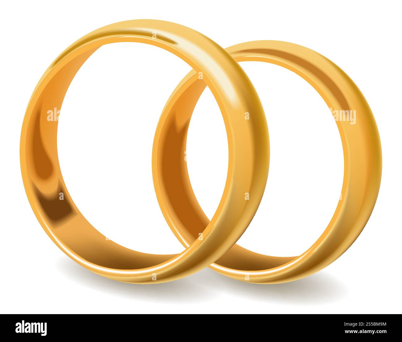 Paire brillante d'or d'anneaux de mariage se tiennent sur des côtes. Accessoires de doigt rond minces et lisses pour le mariage qui symbolisent l'unité de l'homme et de la femme isolé illustration vectorielle réaliste sur fond blanc.. Paire brillante d'or d'anneaux de mariage se tiennent sur des côtes Illustration de Vecteur