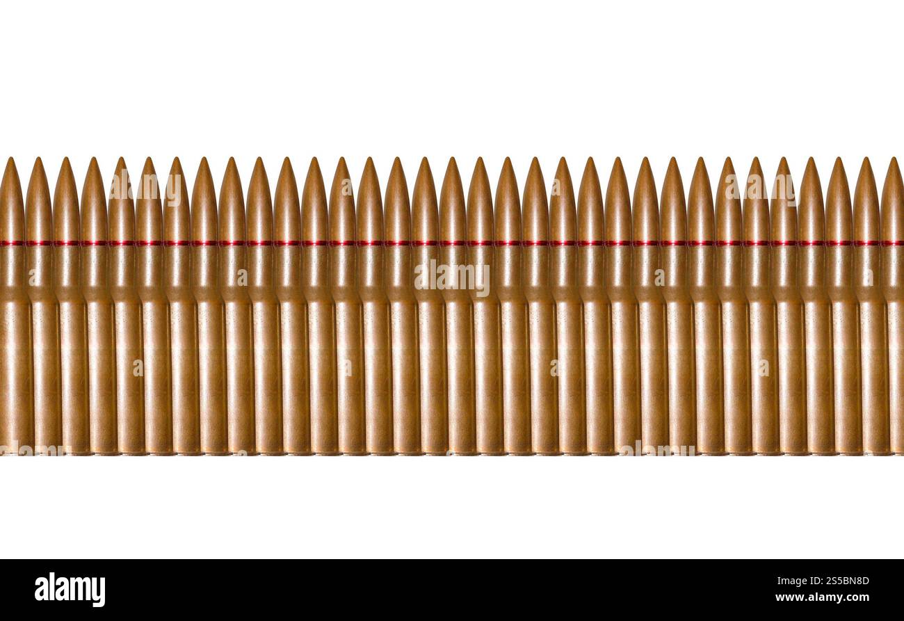 Balles de fusil dans une rangée isolées. Balles de fusil dans une rangée Banque D'Images