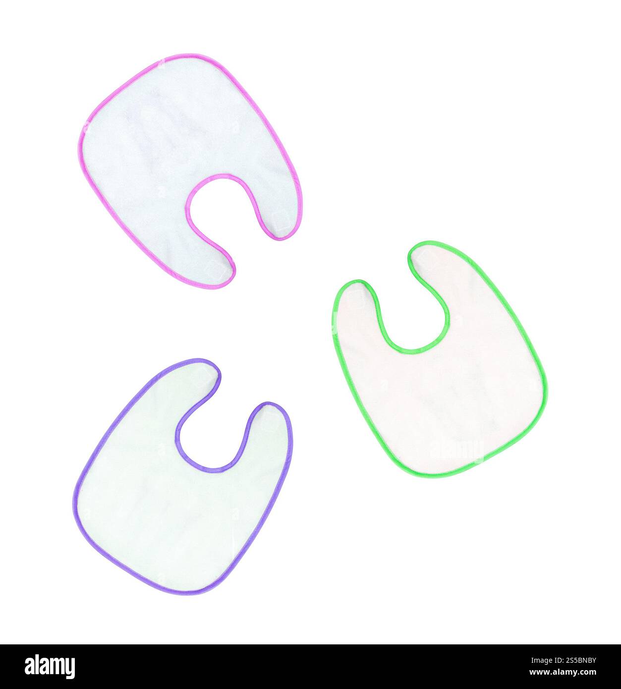 Trois bavoirs de bébé isolés sur fond blanc. Trois bavoirs de bébé isolés Banque D'Images