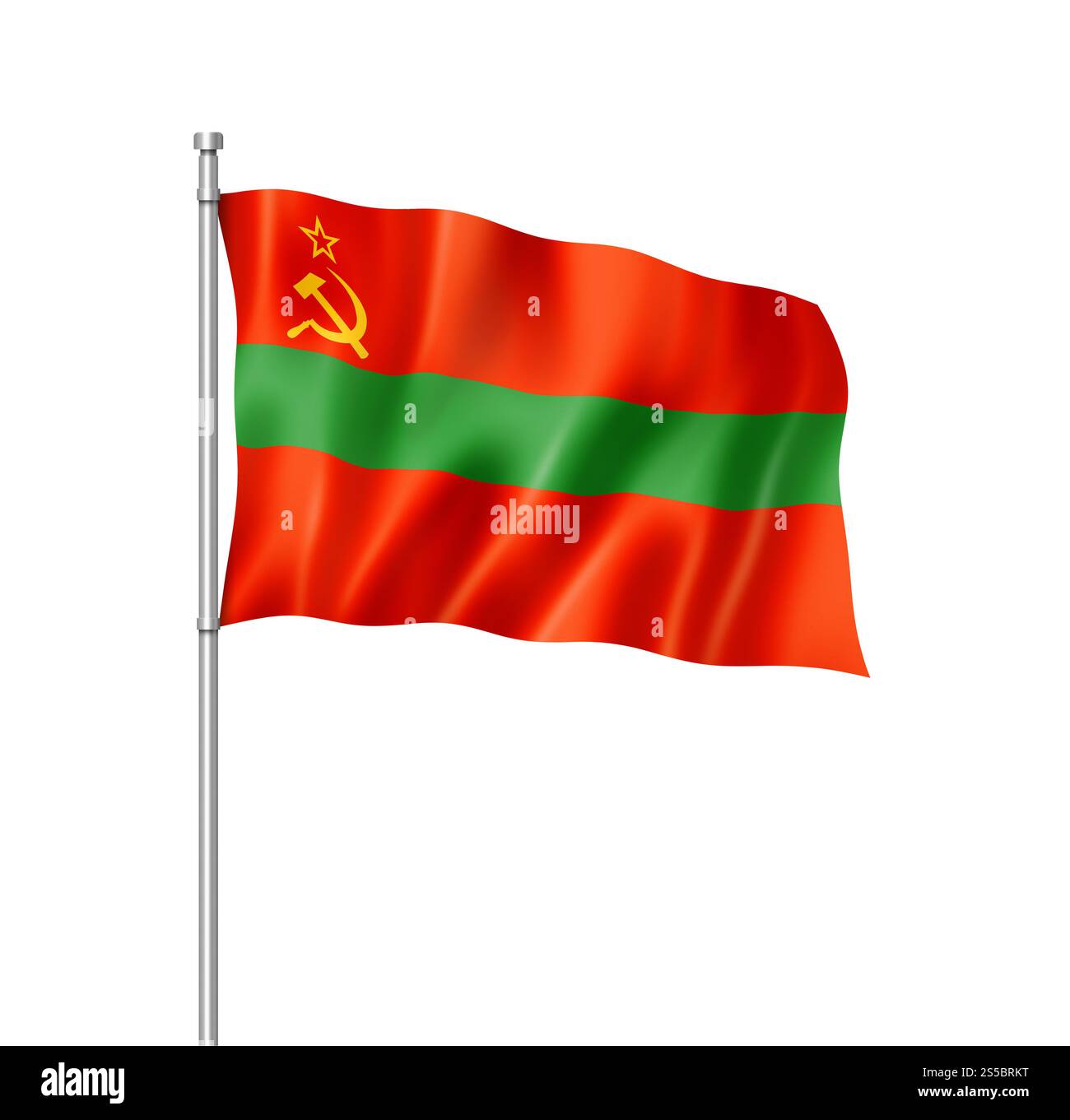 Drapeau de l'État de Transnistrie, rendu tridimensionnel, isolé sur blanc. Drapeau de Transnistrie isolé sur blanc Banque D'Images