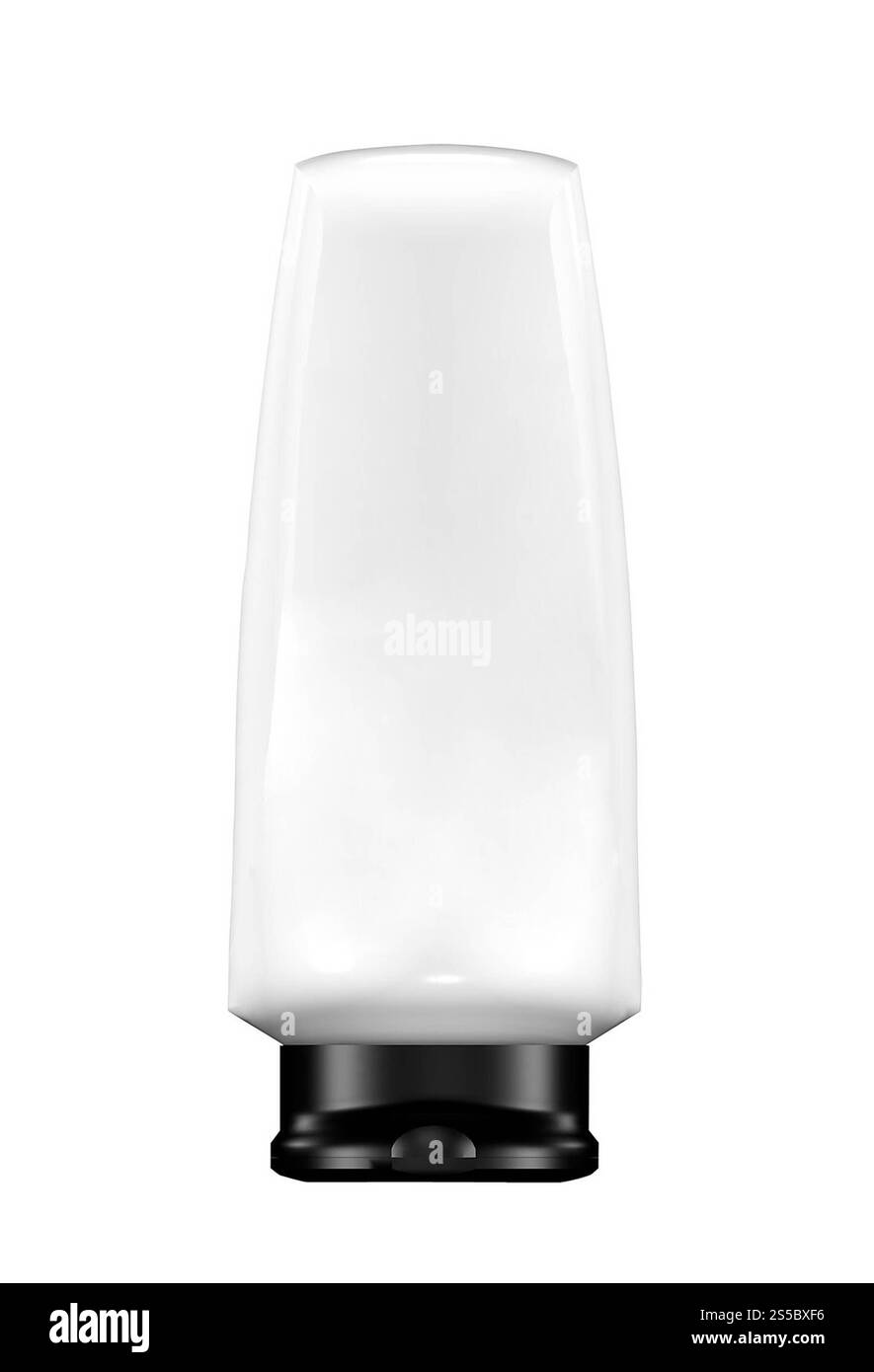 Bouteille de shampooing blanc avec bouchon vert isolé sur fond blanc. Bouteille de shampooing blanche avec bouchon vert Banque D'Images