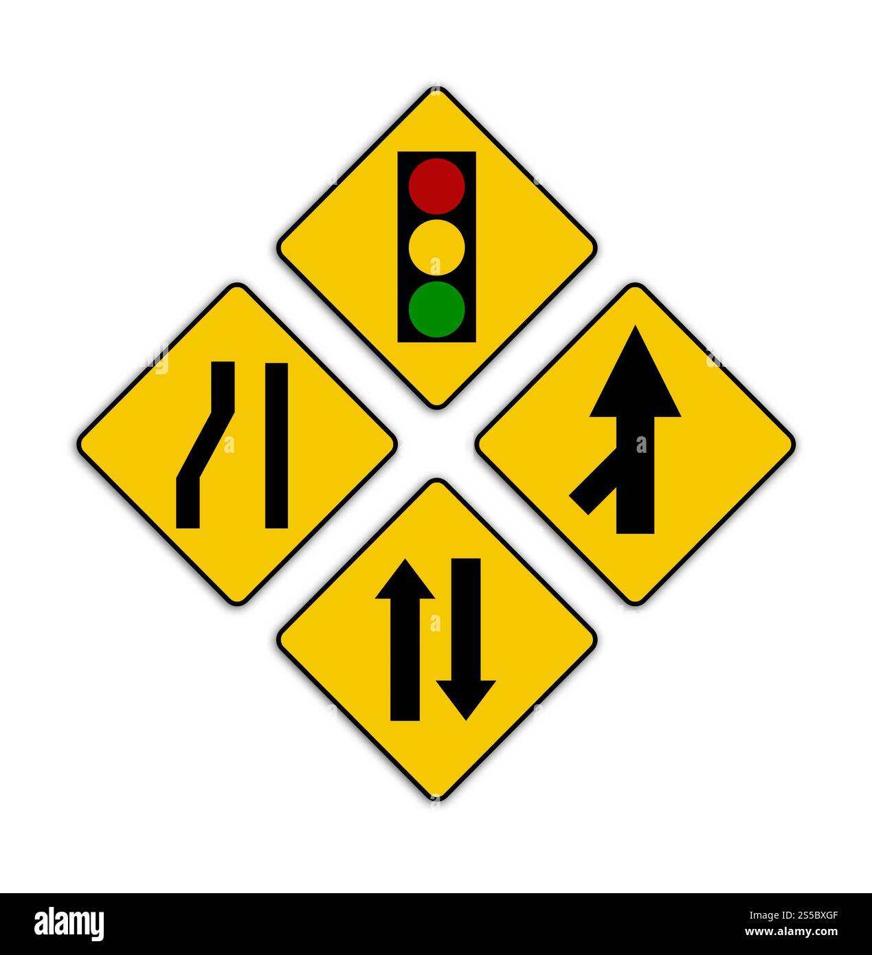 Ensemble de variantes panneau routier pointu isolé sur fond blanc. Ensemble de variantes signalisation routière pointue isolée Banque D'Images