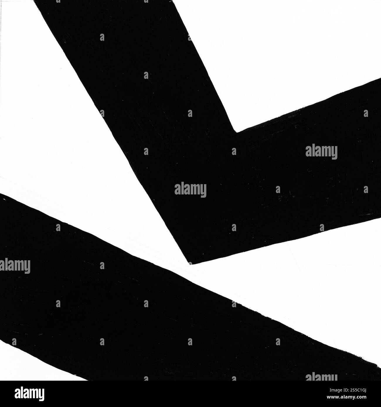 composition graphique abstraite en noir et blanc avec ligne et angle dessinés à la main avec peinture noire sur papier blanc Banque D'Images