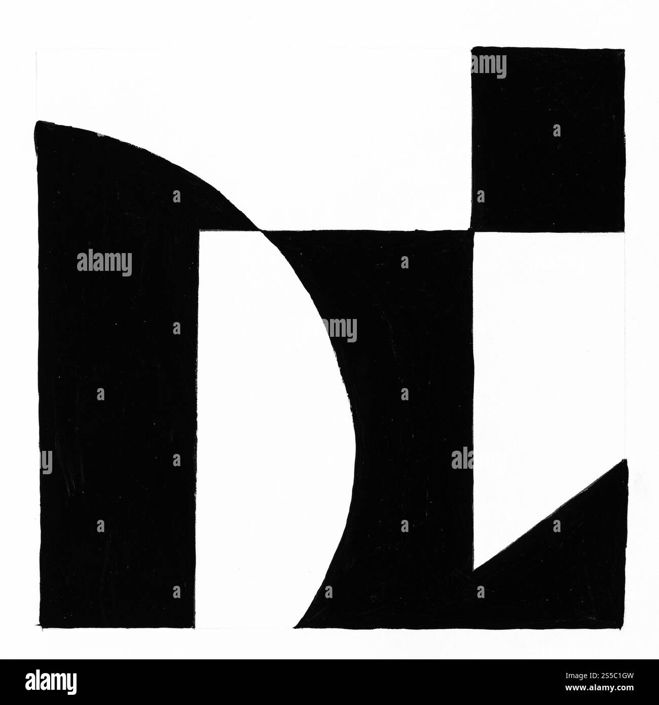 composition géométrique abstraite en noir et blanc dessinée à la main avec de la peinture noire sur papier blanc Banque D'Images