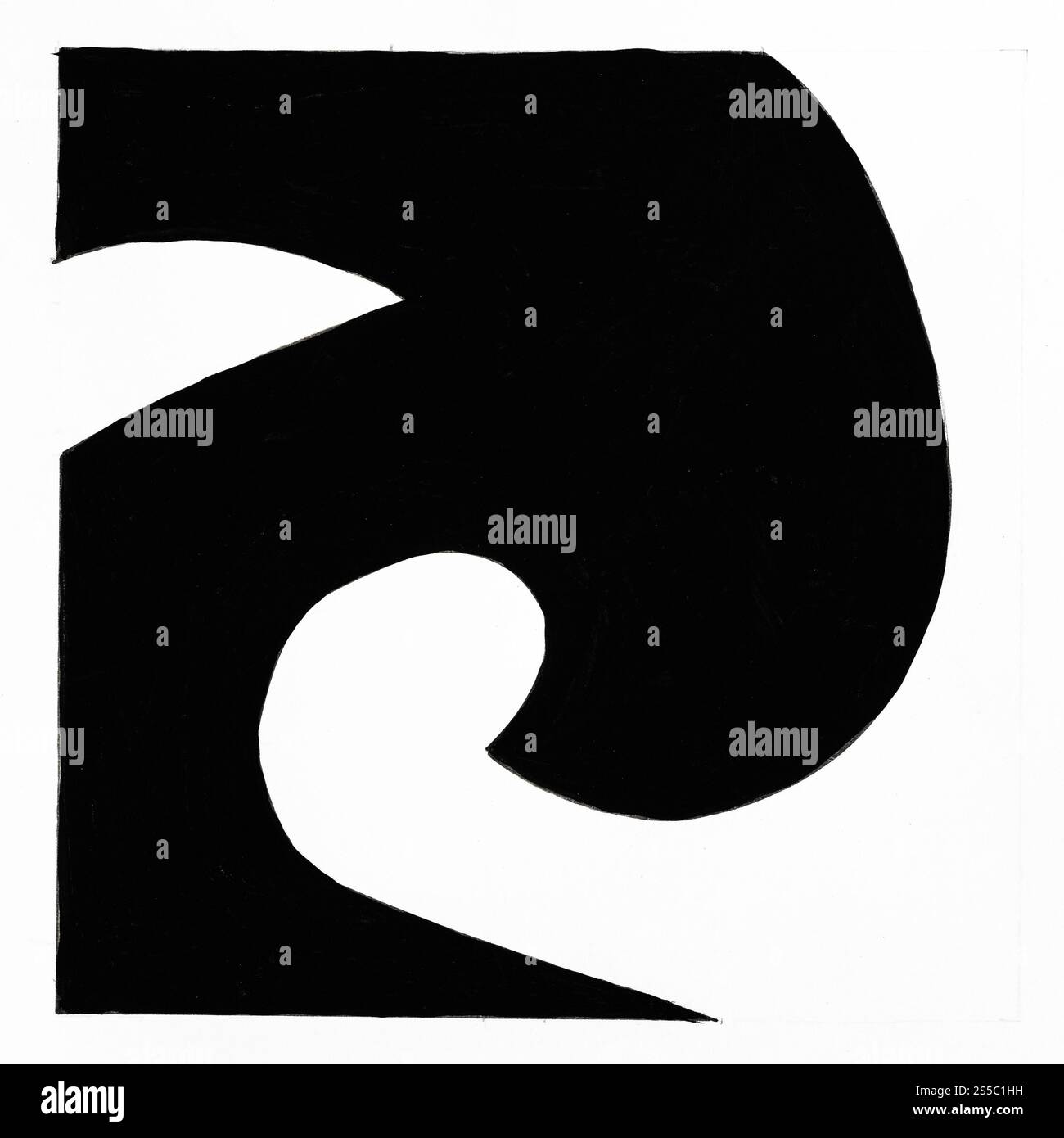 composition graphique abstraite en noir et blanc avec courbes dessinées à la main avec de la peinture noire sur papier blanc Banque D'Images
