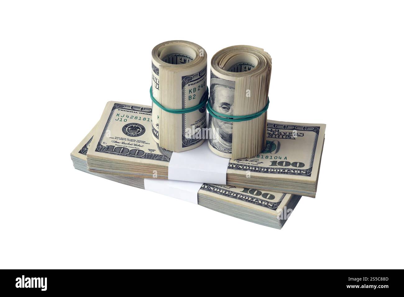 1000 billets de forint hongrois se trouve en petit bouquet ou paquet isolé sur blanc. Maquette avec espace de copie. Concept d'affaires et de change de devises. 1000 Banque D'Images