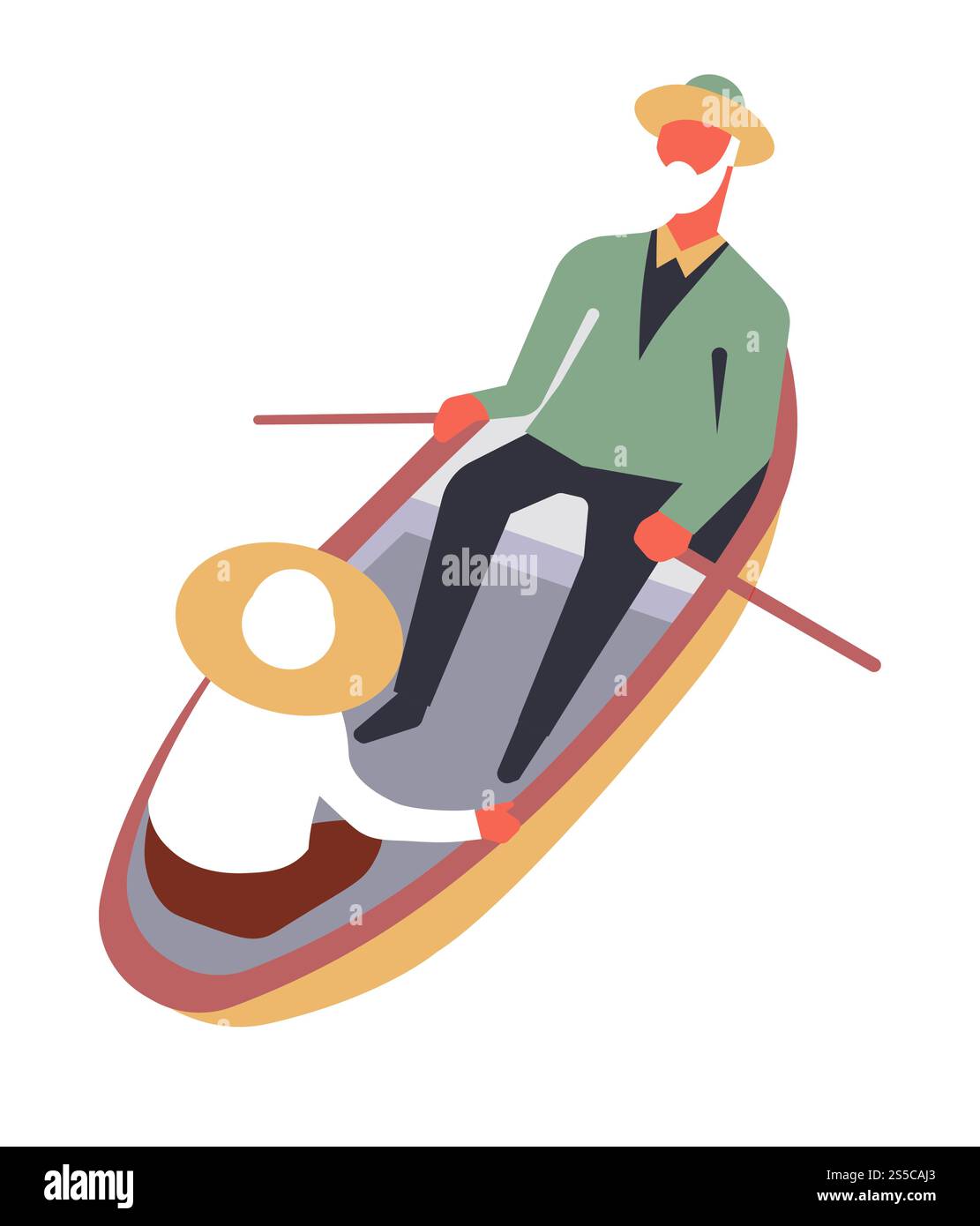 Vieil homme et femme couple dans le bateau. Vecteur personnes âgées sans visage naviguant dans le parc sur le bateau avec des pagaies pour les loisirs amusants. Vecteur vieil homme et femme couple dans le bateau Illustration de Vecteur