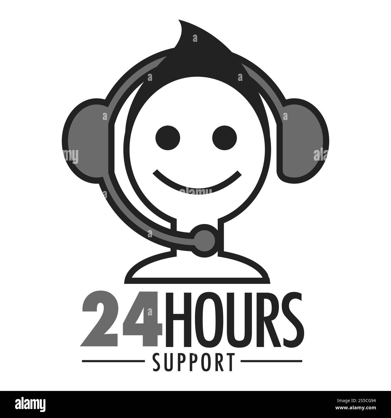 Icônes de chat du service d'assistance client ou d'assistant virtuel définies. Visage de sourire isolé vectoriel dans les éléments Web du casque d'écouteurs pour l'assistance client ou l'aide d'un consultant en ligne. visage vectoriel de support 24 heures et icône de casque Illustration de Vecteur