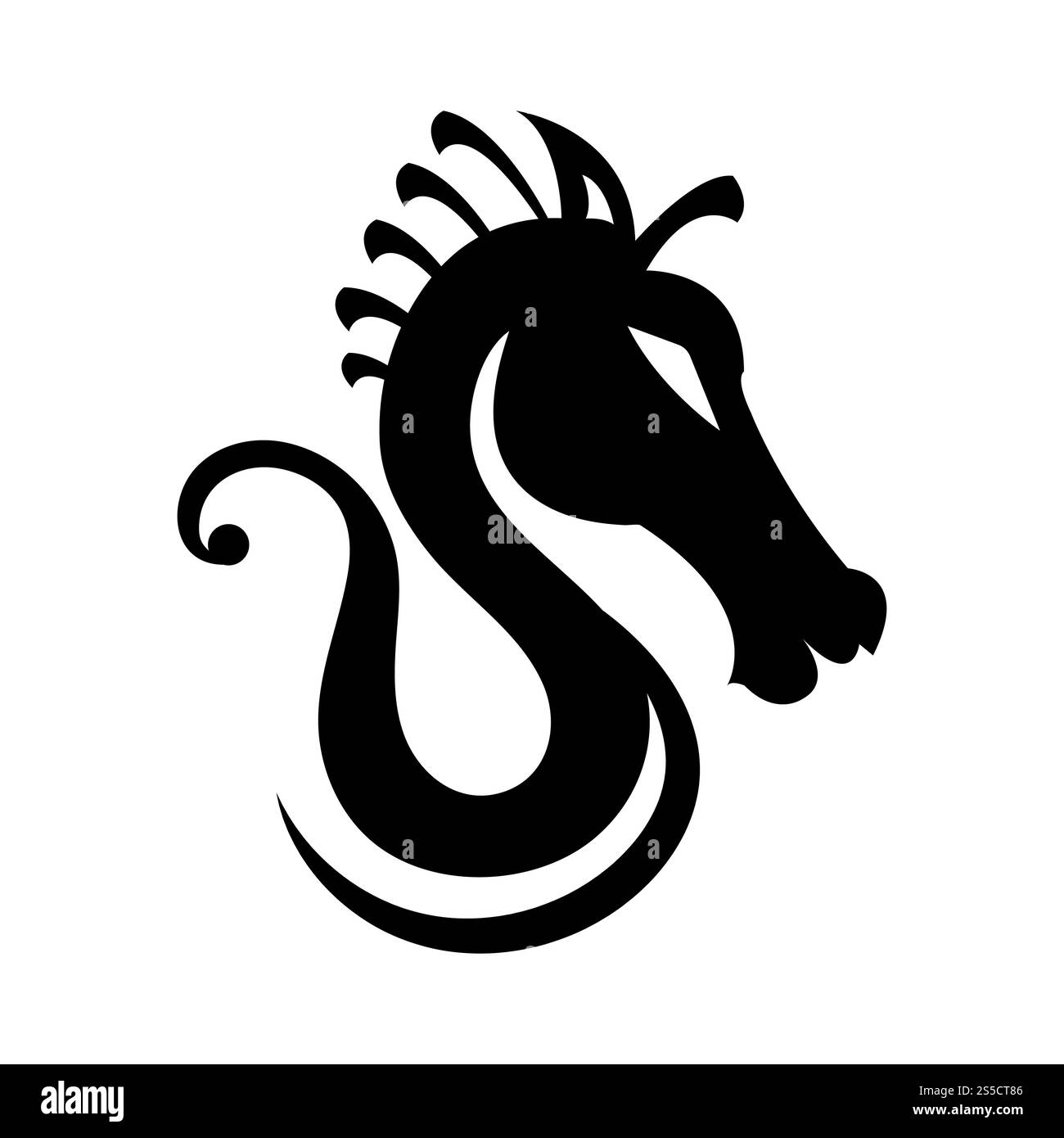 Silhouette stylisée noire de cheval d'animal fort et rapide. Mammifère domestiqué mangeur de plantes à sabots solides à cou long avec illustration vectorielle de crinière fluide. Animaux monochromes pour la conception de tatouage. Silhouette stylisée noire de cheval d'illustration vectorielle animale Illustration de Vecteur