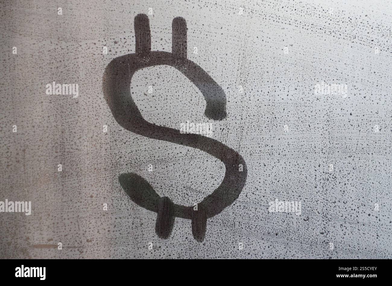 Le symbole dollar sur le verre en sueur brumé. Image d'arrière-plan abstraite. CONCEPT D'argent AMÉRICAIN Banque D'Images
