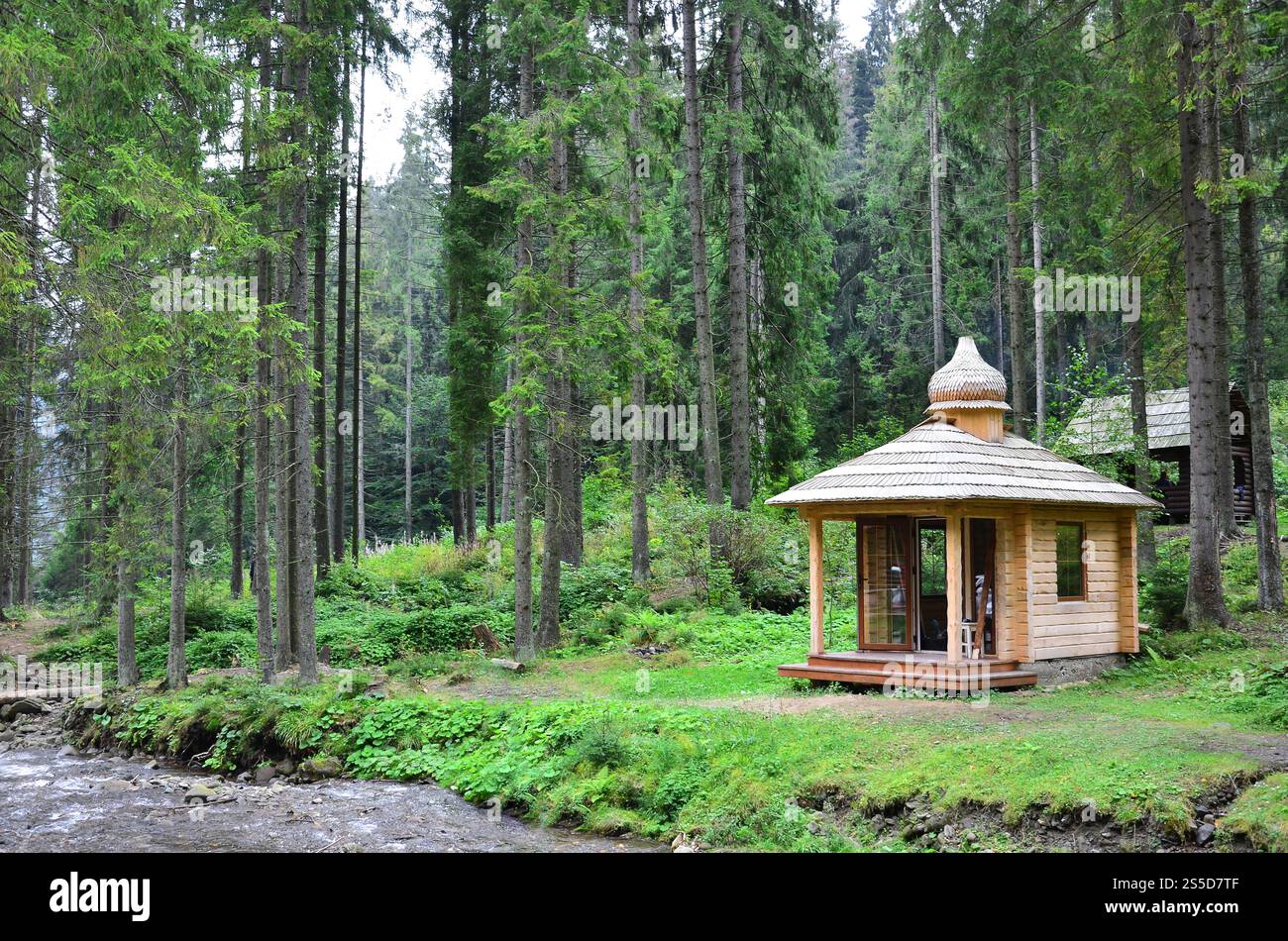 Petite maison naturelle, qui est construit en bois. Le bâtiment est situé dans la forêt Banque D'Images