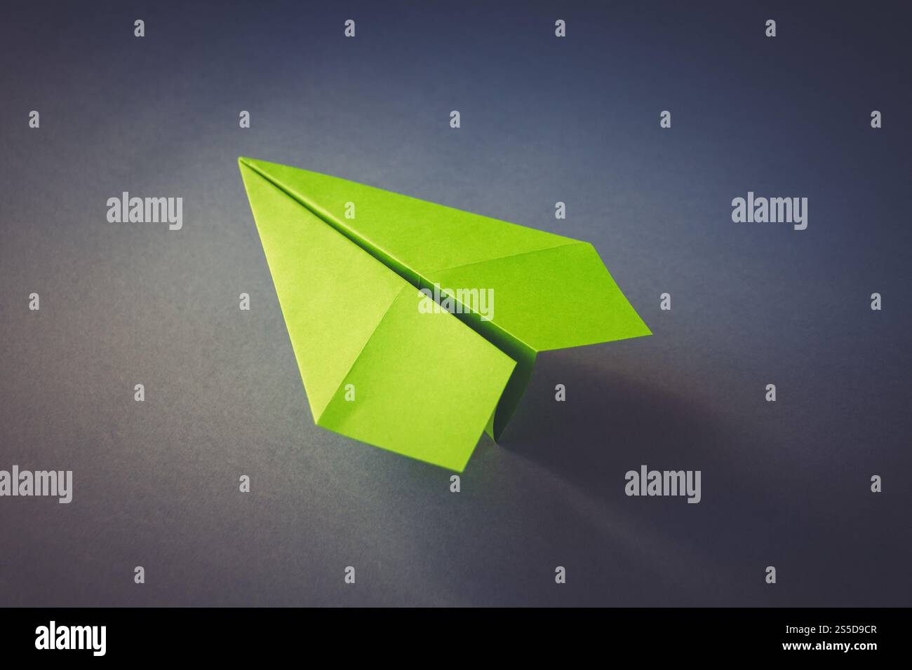 Origami plan en papier vert isolé sur un fond gris vierge. Origami plan en papier vert isolé sur un fond gris Banque D'Images