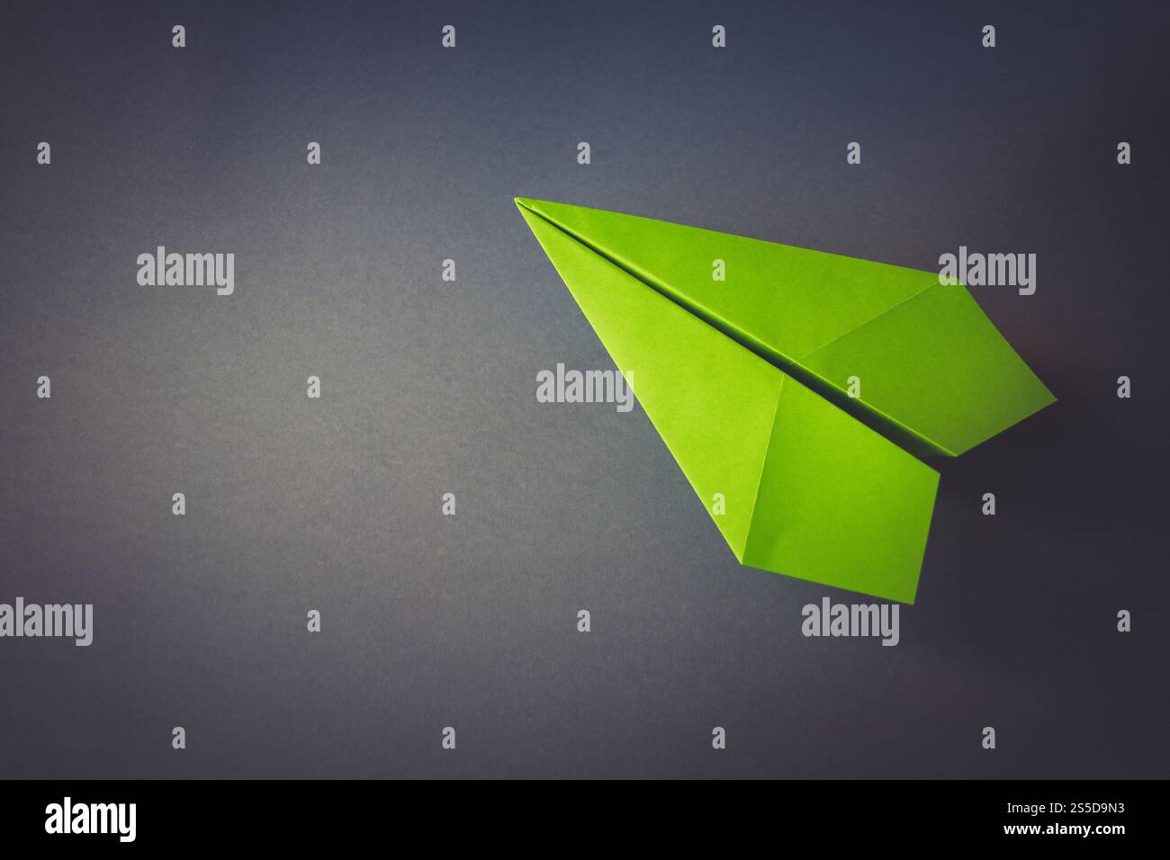 Origami plan en papier vert isolé sur un fond gris vierge. Origami plan en papier vert isolé sur un fond gris Banque D'Images