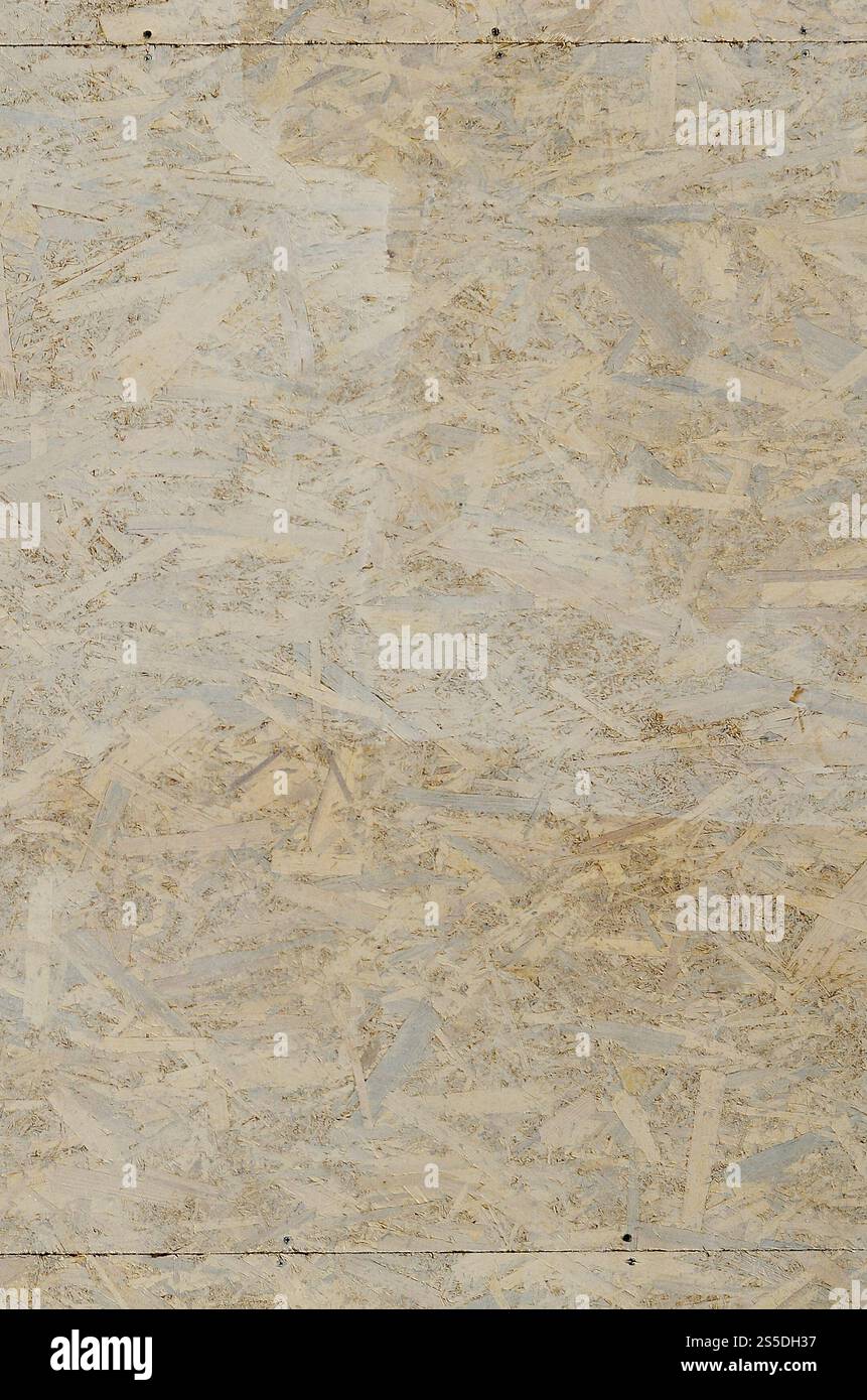 L'aggloméré OSB orientée peint en blanc la texture. La texture, l'OSB, MDF conseil Vue de dessus de mur teinté cerisier Banque D'Images